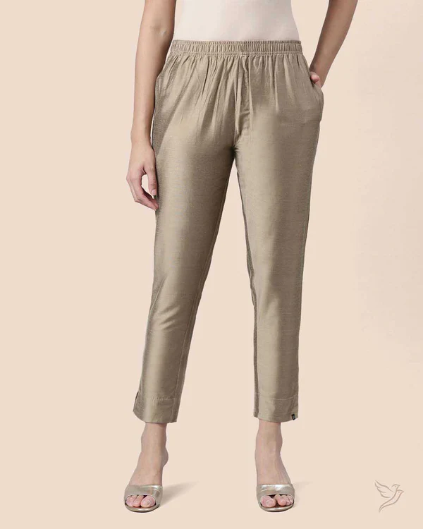 Twin Birds Women Straight Pant Metallic Honey Dew