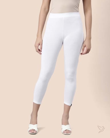 Twin Birds Women Viscose 7/8 High Ankle/Cropped Leggings - White Plus