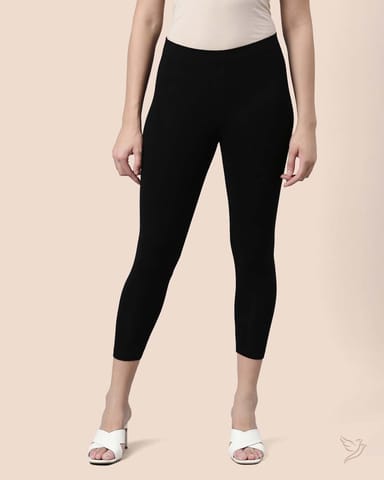 Twin Birds Women Viscose 7/8 High Ankle/Cropped Leggings - Black Plus