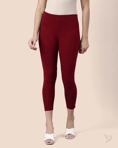 Twin Birds Women Viscose 7/8 High Ankle/Cropped Leggings - Cherry Berry