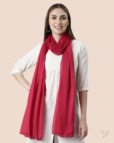 Twin birds Women Shimmer Shawl Red Velvet - 2.25 mtr