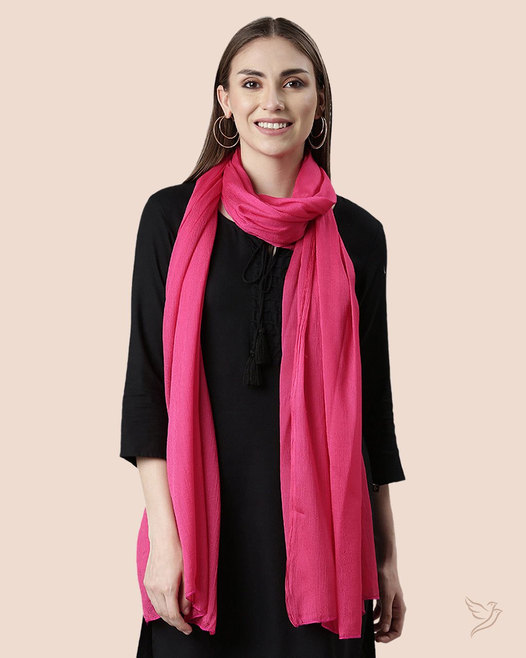 Twin birds Women Shimmer Shawl Glam Pink - 2.25 mtr