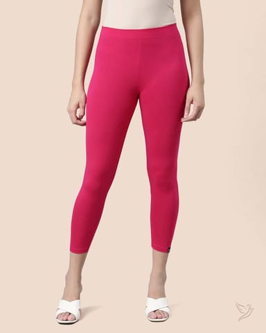 Twin Birds Women Viscose 7/8 High Ankle/Cropped Leggings - Rose Red