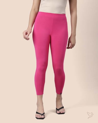 Twin Birds Women Viscose 7/8 High Ankle/Cropped Leggings - Pink Shock