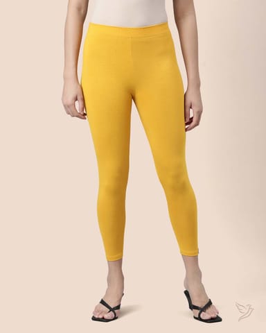 Twin Birds Women Viscose 7/8 High Ankle/Cropped Leggings - Candle Light