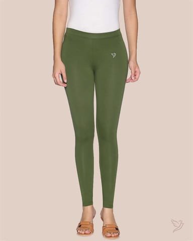 Twin Birds Women Cotton Ankle Legging - Green Leaf