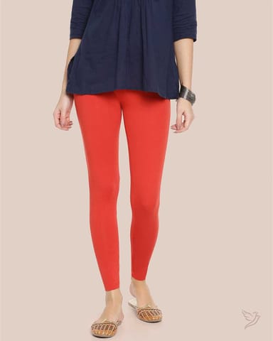 Twin Birds Women Cotton Ankle Legging - Coral Flame