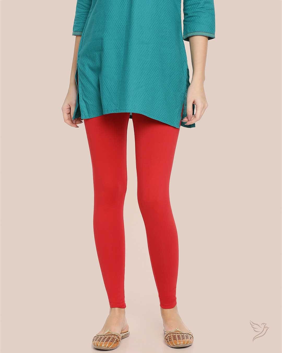 Twin Birds Women Cotton Ankle Legging - Red Chilli