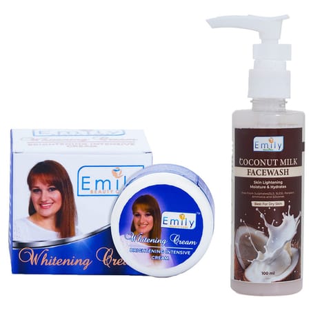 Emily Skin Whitening Night Cream 30gm x2, Emily Coconut Milk Facewash - 100ml x1 Free, Diwali Offer