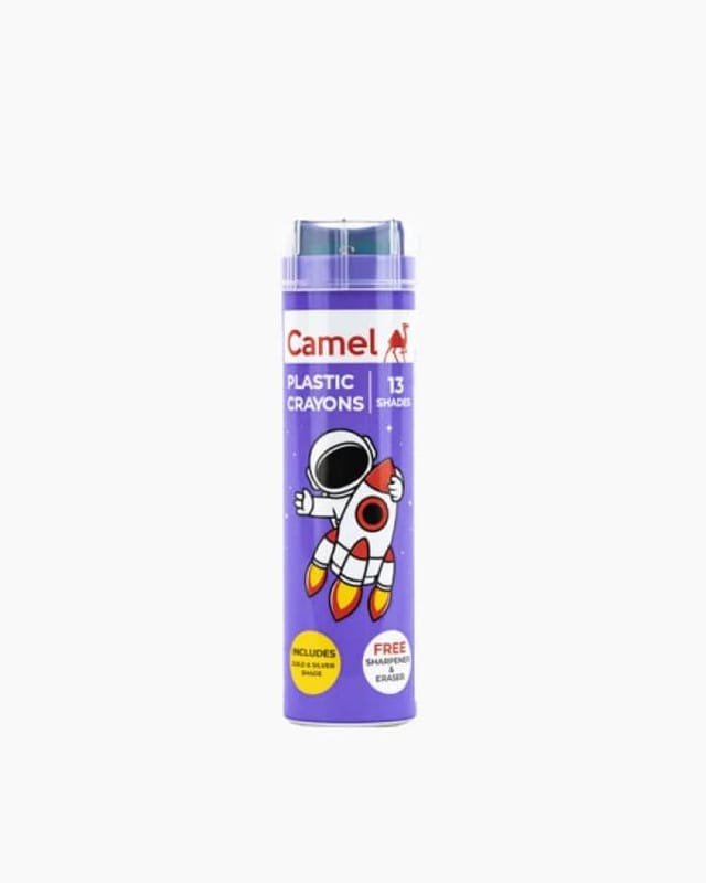 Camel Assorted Tin Plastic Crayons 13-Shades With Eraser