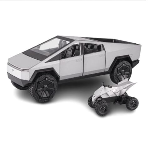 Telsa Cyber Truck Metal Die Cast Pull Back Car Toy With Light Sound And All Doors Openable (Colors as Per Stock)