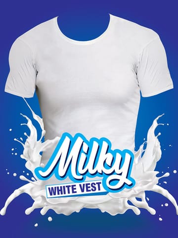 VIP Bonus Classic Milky White Cotton Vest With Sleeves For Men