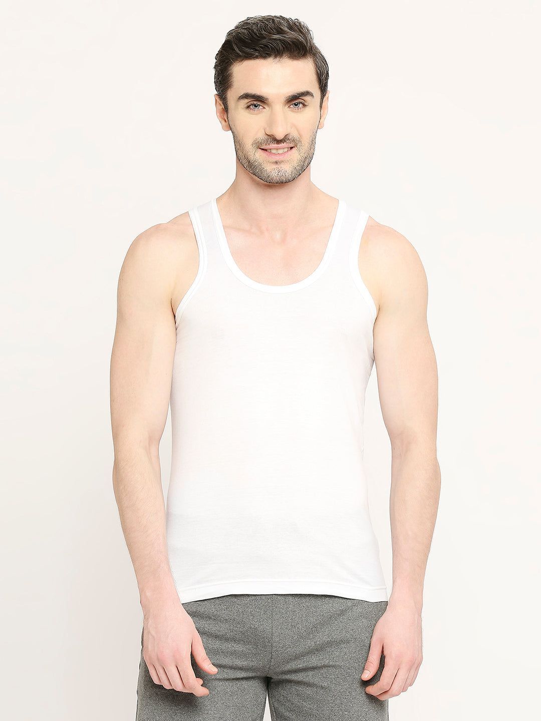 VIP Cool Finish Men'S Round Neck Cotton Vest White