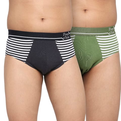 Frenchie U19 Teenagers Cotton Striped Brief Navy And Green - Pack Of 2