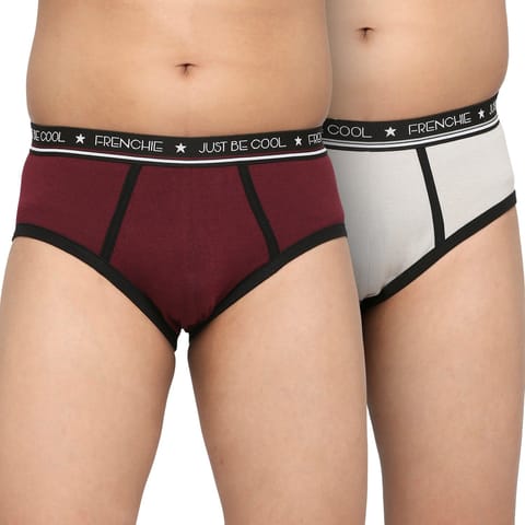 Frenchie U19 Teenagers Cotton Brief Wine And Light Gray - Pack Of 2