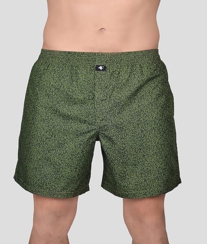 Frenchie Boksa Men'S Printed Cotton Boxer Shorts With Side Pockets - Green Abstract