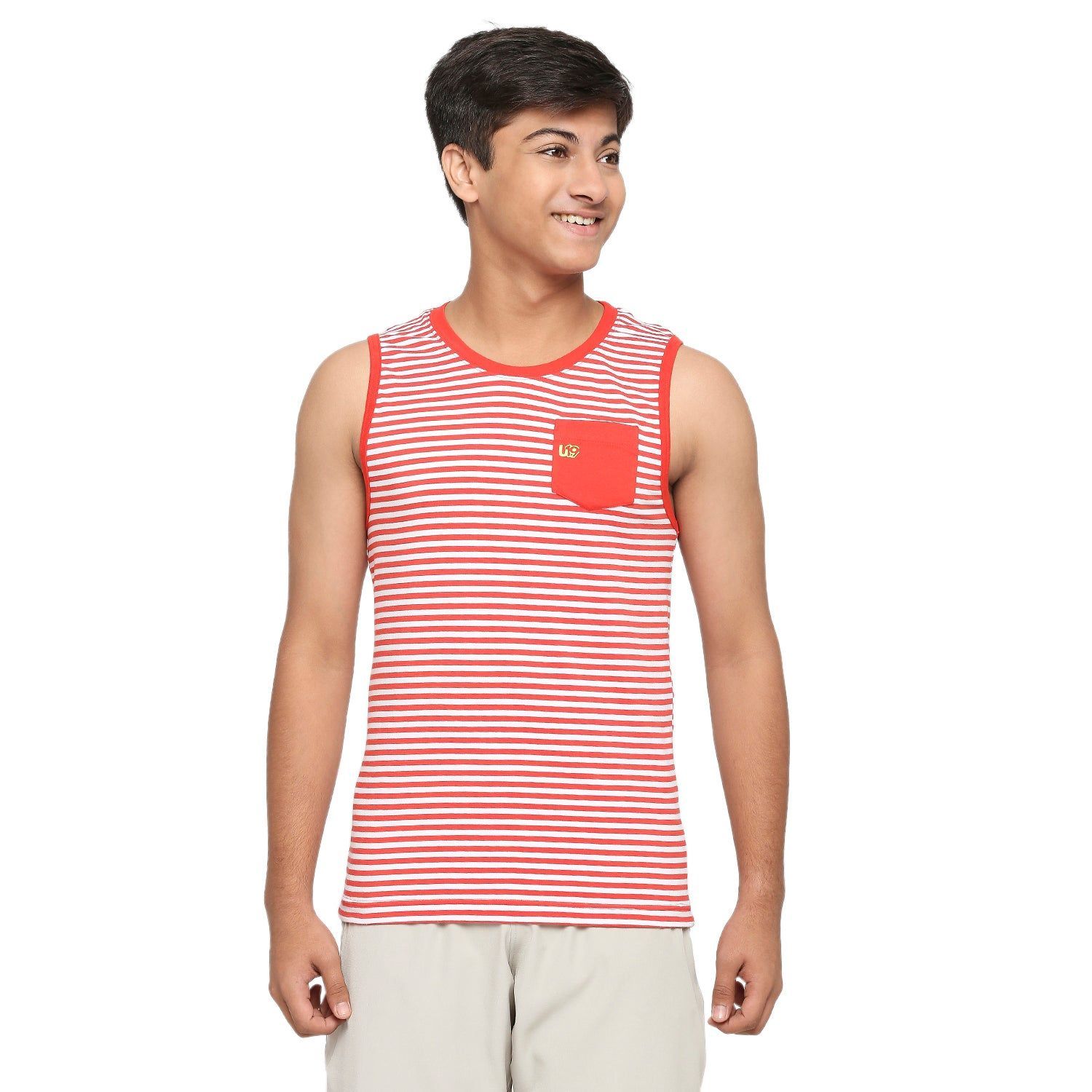 Frenchie U19 Teens Red Striped Vest Made In Cotton Lycra Fabric