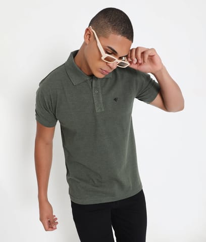 Frenchie Men Classic Cotton Polo T-Shirt - Green Melange