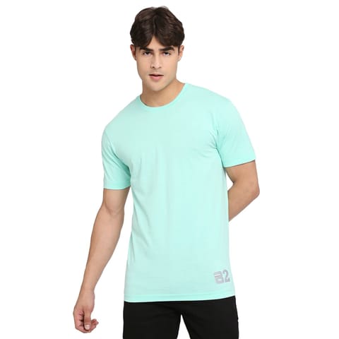 Frenchie Mint Blue Pure Cotton Round Neck T-Shirt For Men