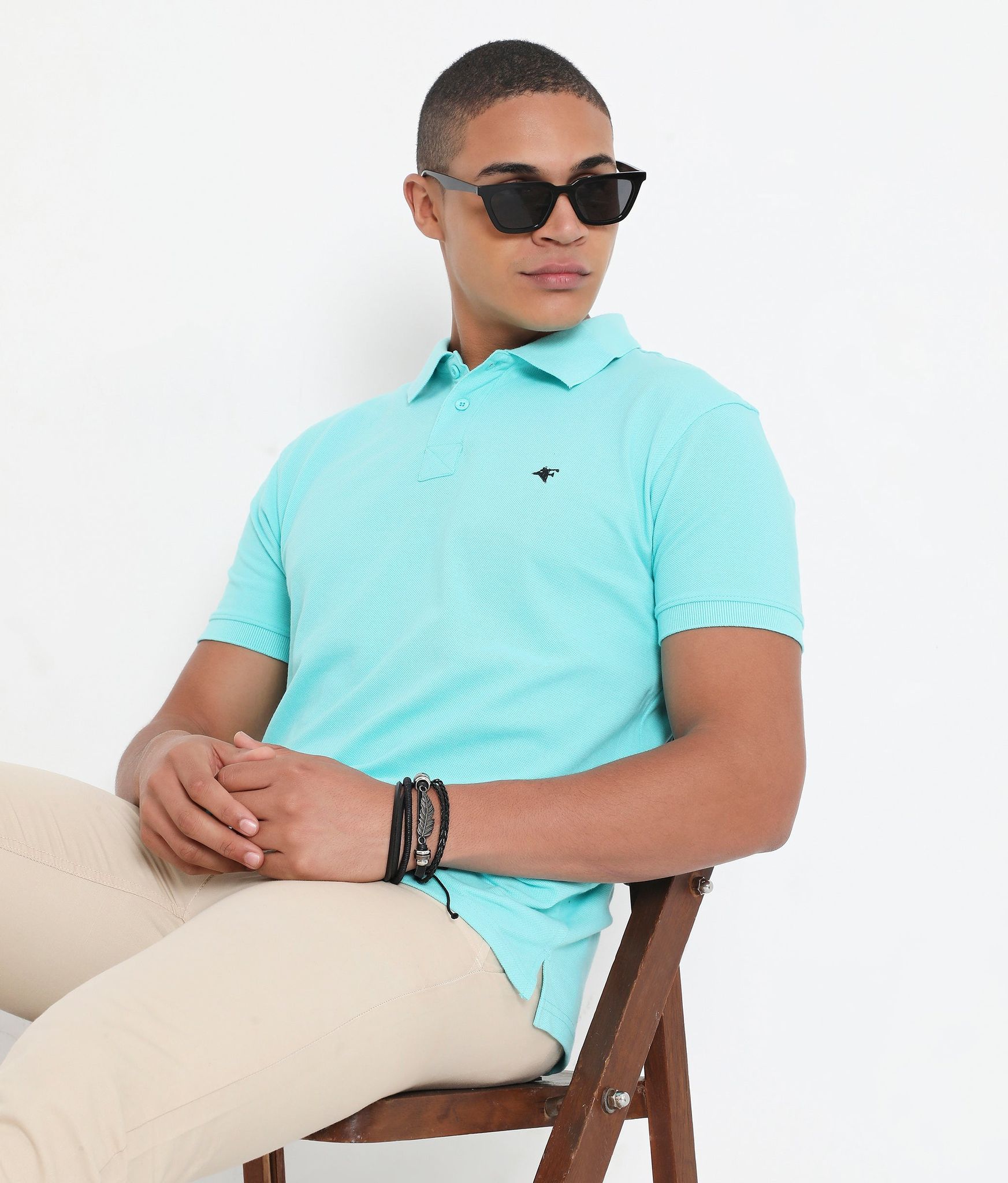 Frenchie Men Solid Aqua Blue Classic Polo T-Shirt