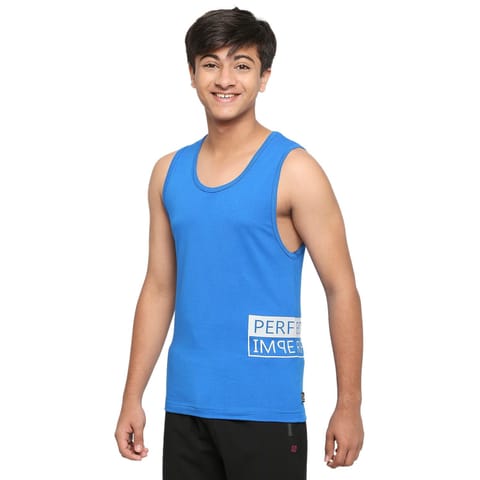 Frenchie U-19 Teens Blue Broadshoulder Vest Made In Cotton Lycra Fabric