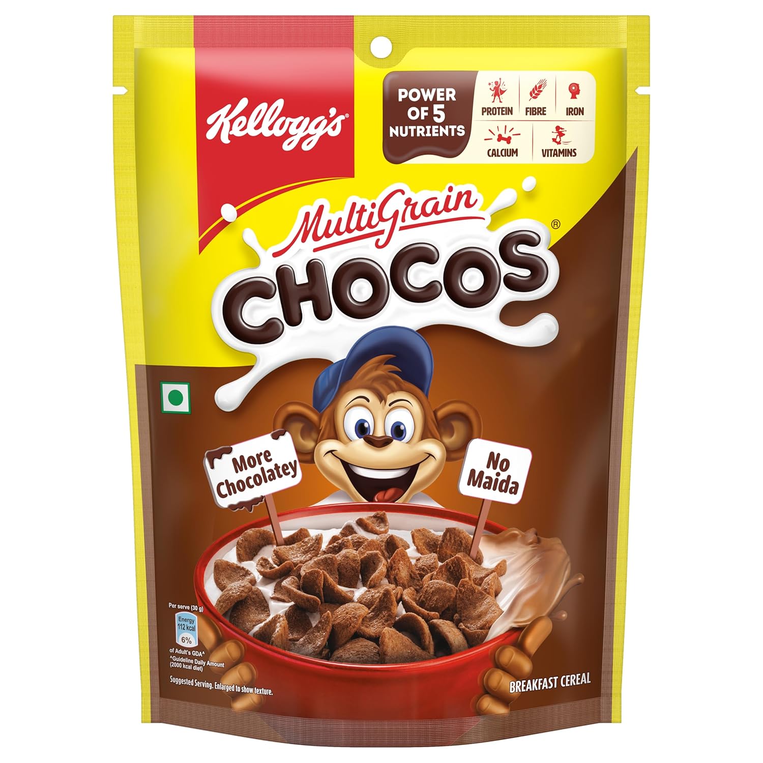 Kellogg’s Multigrain Chocos, Multigrain Energy, More Chocolatey No-Maida Power of 5 nutrients – Protein, Fibre, Iron, calcium, Vitamins Kids Breakfast cereal - 250g