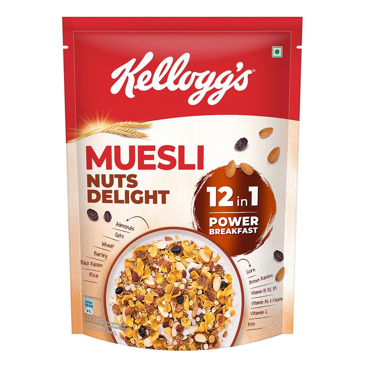 Kellogg's Muesli Nuts Delight 500G 12-In-1 Power Breakfast Multigrain Breakfast Cereal