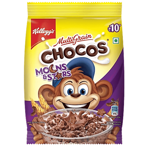 Kellogg's Chocos - Moons & Stars, With Whole Grain, Source Of Fibre, High In Calcium & Protein, Breakfast Cereals, 23 g