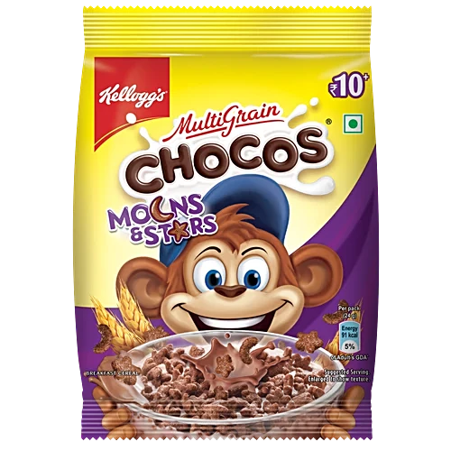 Kellogg's Chocos - Moons & Stars, With Whole Grain, Source Of Fibre, High In Calcium & Protein, Breakfast Cereals, 23 g