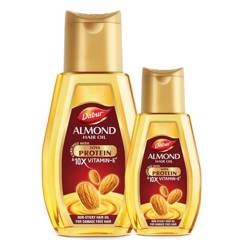 Dabur Almond Hair Oil - 190ml With Free Dabur Almond Oil 95ml Provides Damage Protection Non Sticky Formula With Almonds, Keratin Protein, Soya Protein & 10X Vitamin E