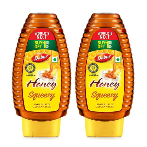 Dabur Honey Squeezy Pack 100% Pure World's No.1 Honey Brand with No Sugar Adulteration - 225g (Buy 1 Get 1)