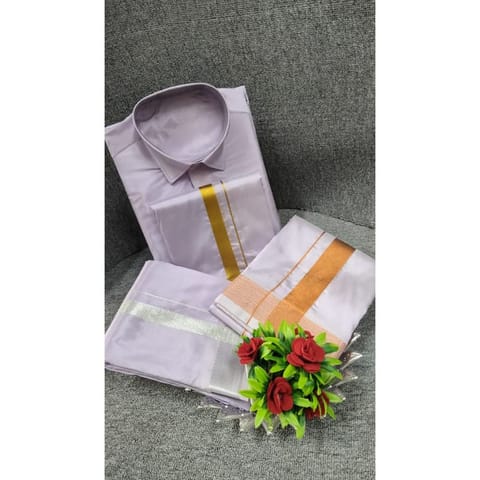 Premium Aasha Pattu (Shirt-Dhoti) - Lavender