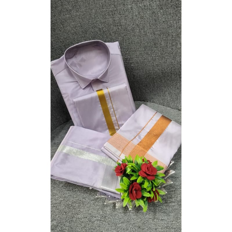 Premium Aasha Pattu (Shirt-Dhoti) - Lavender