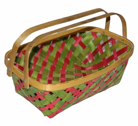 Madurai Bamboo Craft Rectangle Basket With Handle 6X10 Inch