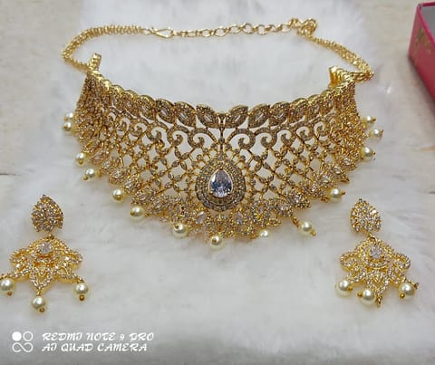 Necklace Earrings Wedding Bridal Jewellery Set Indian Antique Temple Gold Jewellery With Floral Design