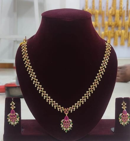 Matte Finish Cz Ruby Flower Necklace Set