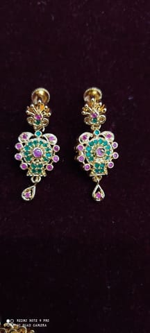 Emeraled Copper Gold Plated Ruby Earrings For Women & Girls