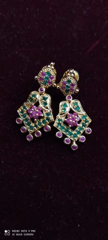 Copper Gold Plated Ruby Earrings For Women & Girls