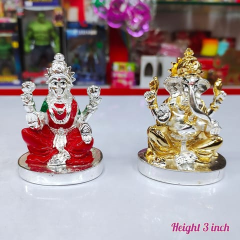 German Silver Lakshmi Ganesh Statue