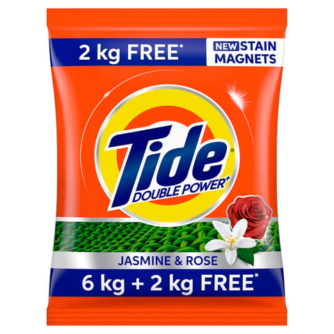 Tide Plus Double Power Detergent Washing Powder Jasmine & Rose 6kg + 2kg FREE