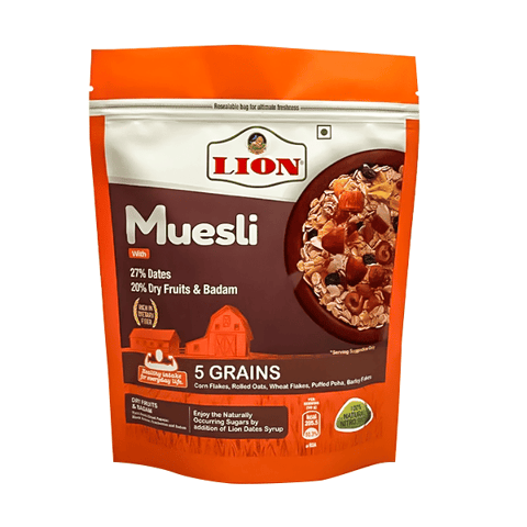 Lion Muesli with the goodness of dates five different grains dry fruits 250g (1+1)