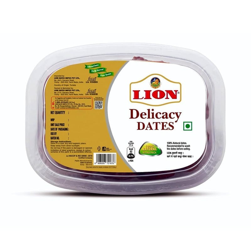 Lion Delicacy Dates Fresh from Saudi Arabia Deseeded dates Container