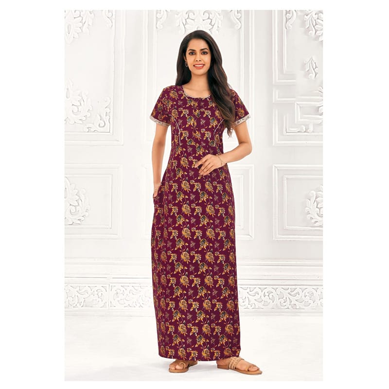 Pranjul Cotton Printed Nighty With Side Pocket - 949