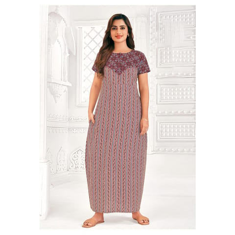 Pranjul Cotton Printed Nighty With Side Pocket - 953