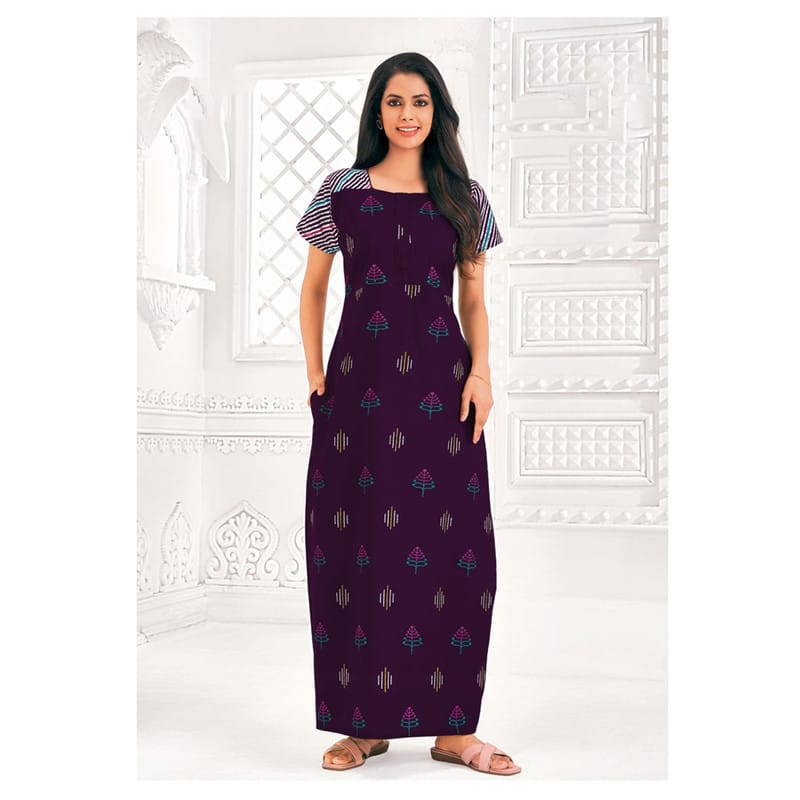 Pranjul Cotton Printed Nighty With Side Pocket - 958