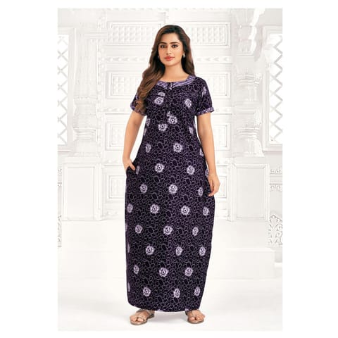 Pranjul Cotton Printed Nighty With Side Pocket - 961