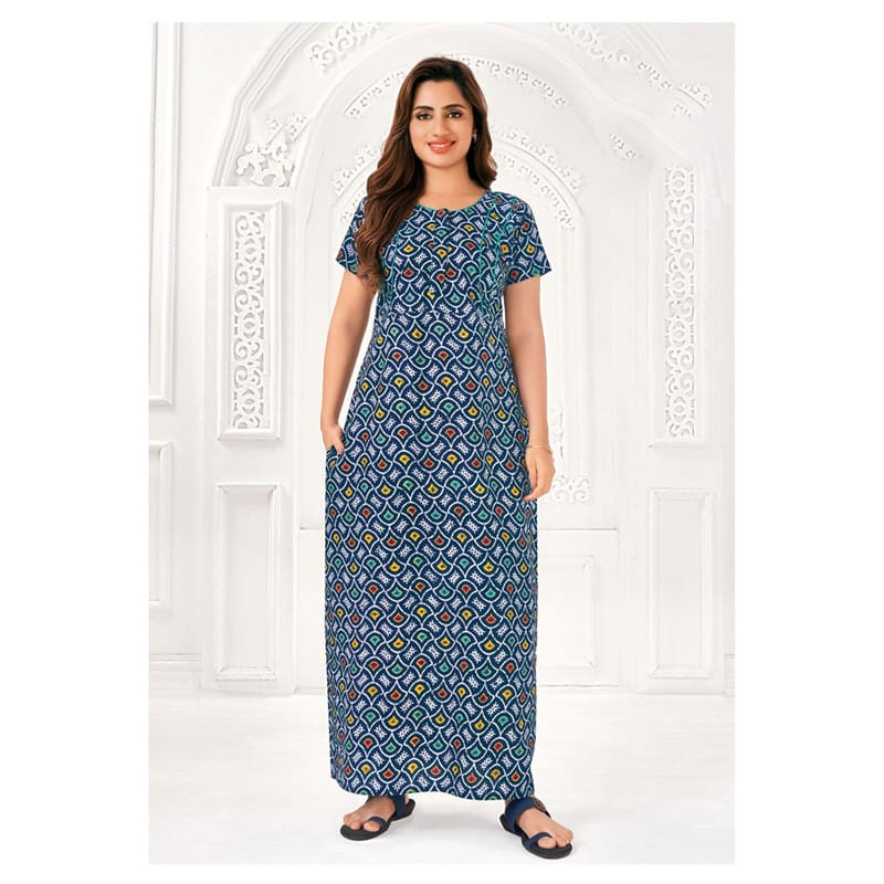 Pranjul Cotton Printed Nighty With Side Pocket - 964