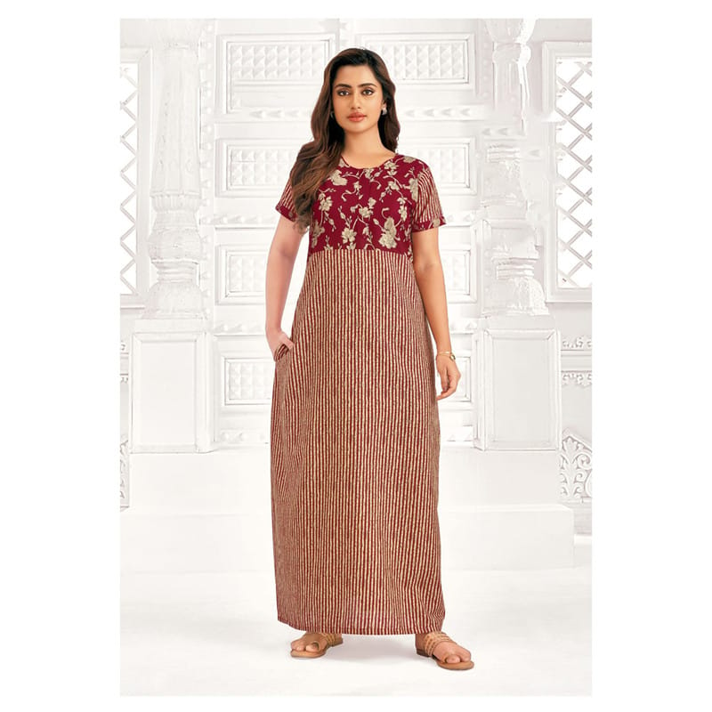 Pranjul Cotton Printed Nighty With Side Pocket - 965