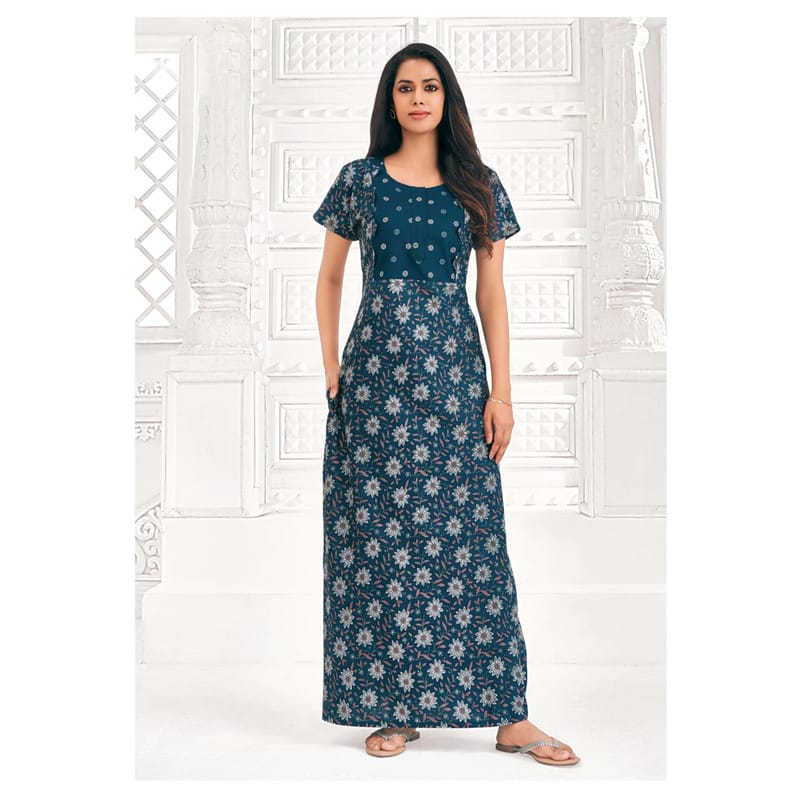 Pranjul Cotton Printed Nighty With Side Pocket - 967 - 4XL