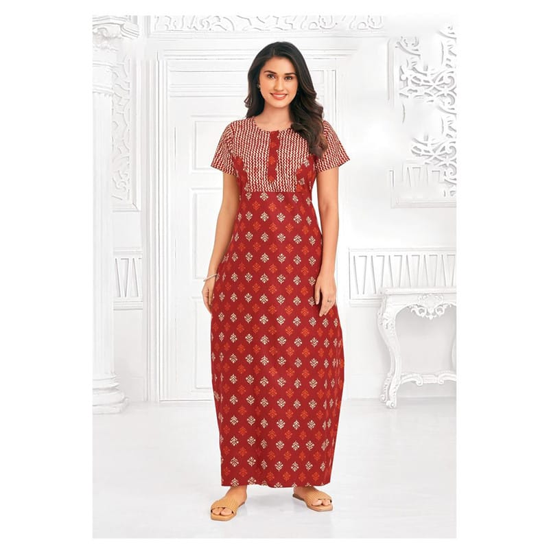 Pranjul Cotton Printed Nighty With Side Pocket - 1001